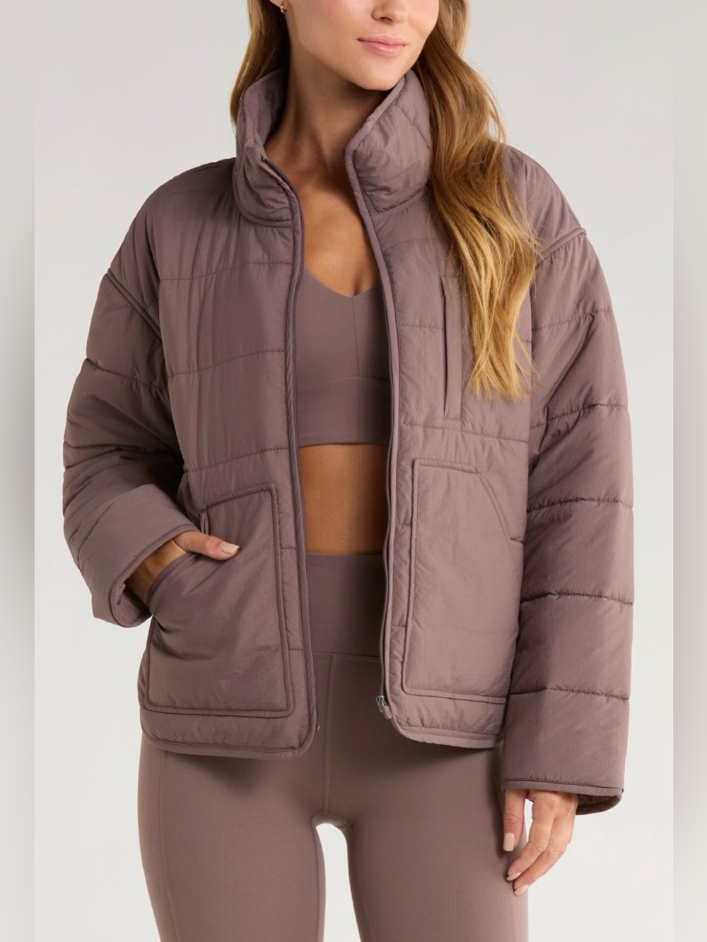 NWT Zella Grey Plum Quilted Packable Jacket Size M